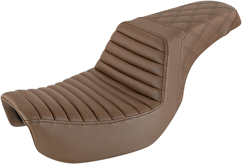 SADDLEMEN Step Up Seat - Tuck and Roll/Lattice Stitched - Brown Dyna '06-'17 - 806-04-176BR - PartsOutlet.com.au