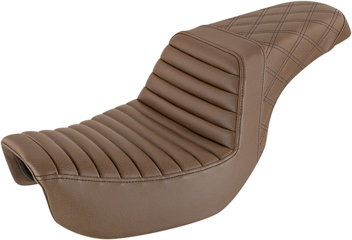 SADDLEMEN Step Up Seat - Tuck and Roll/Lattice Stitched - Brown Dyna '06-'17 - 806-04-176BR - PartsOutlet.com.au