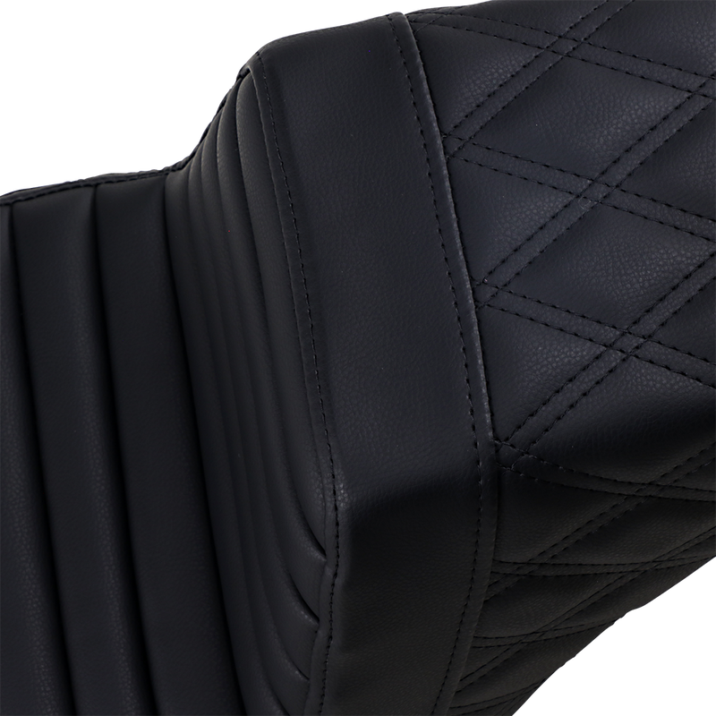 SADDLEMEN Step Up Seat - Tuck and Roll/Lattice Stitched - Black - 18+ Street Bob - 818-30-176 - PartsOutlet.com.au