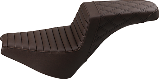 SADDLEMEN Step Up Seat - Tuck and Roll/Lattice Stitched - Brown - 18+ Street Bob - 818-30-176BR - PartsOutlet.com.au