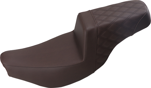 SADDLEMEN Step Up Seat - Driver Smooth/Passenger Lattice Stitched - Indian Touring Chief/Chieftain/Roadmaster/Springfield '14-'23- Brown I14-07-173BR - PartsOutlet.com.au