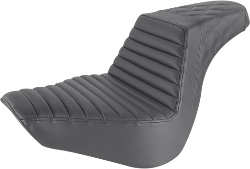 SADDLEMEN Step Up Seat - 18+ Fatboy & 23+ Breakout - Rider Tuck n Roll/Passenger Lattice Stitched - Black - Softail Fat Boy FLFB/S 818-27-176 - PartsOutlet.com.au