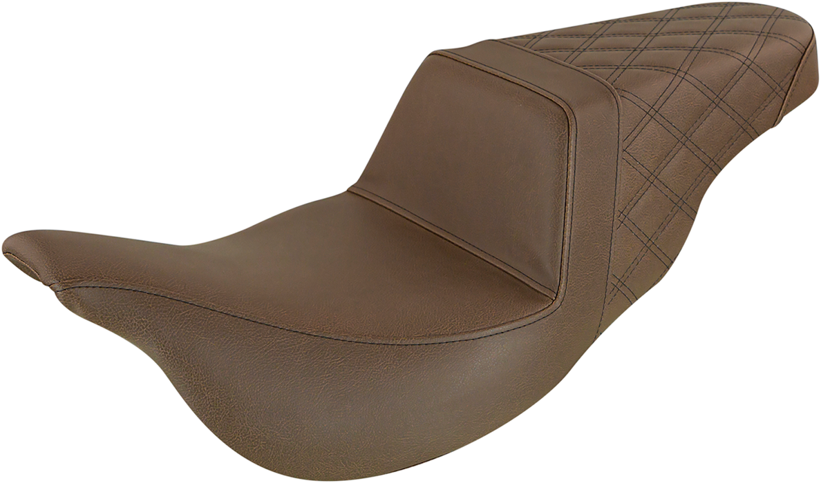 SADDLEMEN Step Up Seat - Extended Reach - Rear Lattice Stitched - Brown -  FL 08+ HD Touring - Street/ Road/ Electra -  808-07B-173BREX