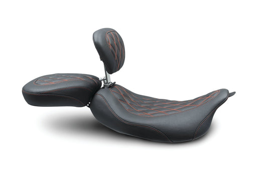 MUSTANG Wide Tripper™ Passenger Seat - Harley-Davidson 2008+ FL - Black W/American Beauty Red Stitching 76648AB - PartsOutlet.com.au