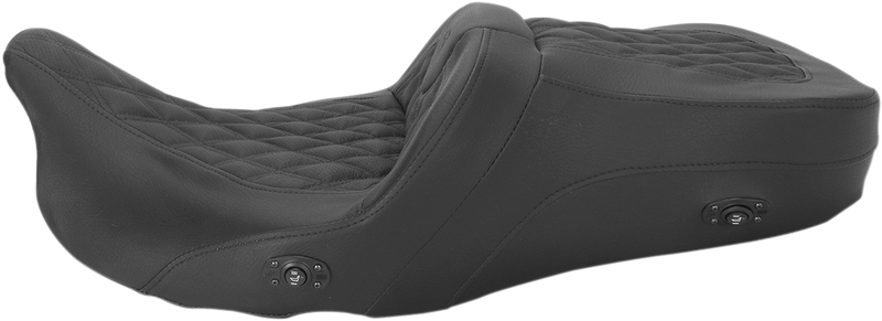 SADDLEMEN Heated Lattice Stitched Road Sofa Seat - FL '08-'23 HD Touring - Street/ Road/ Electra - 808-07B-182HCT - PartsOutlet.com.au
