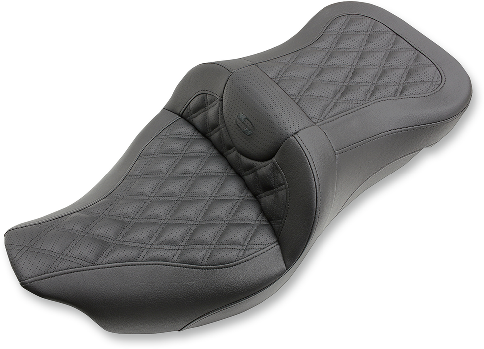 SADDLEMEN Extended Reach Road Sofa Seat - Lattice Stitched - FL '08-'23 HD Touring - Street/ Road/ Electra - 808-07B-184 - PartsOutlet.com.au