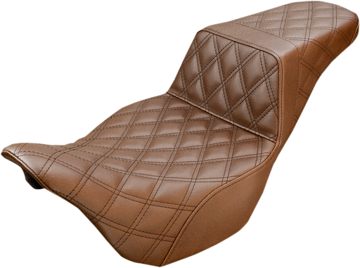 SADDLEMEN Step Up Seat Touring Models - Lattice Stitched - Brown - FL '08-'23 HD Touring - Street/ Road/ Electra - 808-07B-175BR - PartsOutlet.com.au