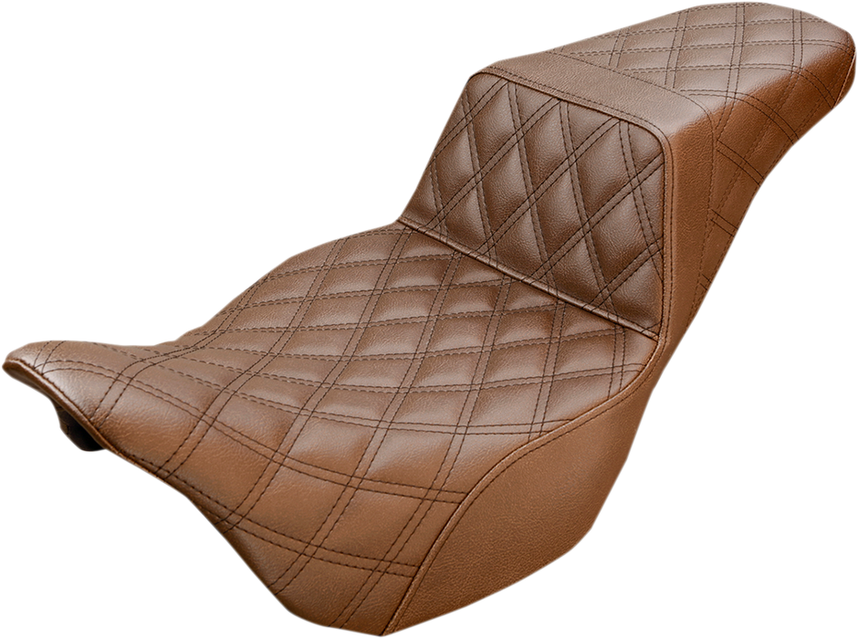 SADDLEMEN Step Up Seat Touring Models - Lattice Stitched - Brown - FL '08-'23 HD Touring - Street/ Road/ Electra - 808-07B-175BR - PartsOutlet.com.au