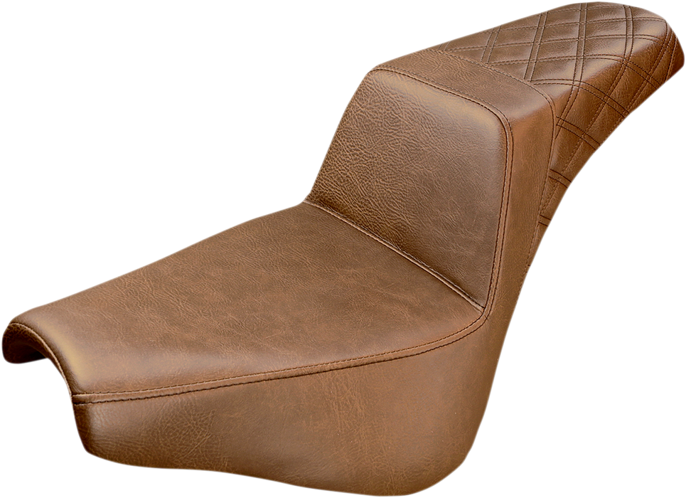 SADDLEMEN Step Up Seat - Passenger Lattice Stitched - Brown - 18+ Street Bob -818-30-173BR - PartsOutlet.com.au