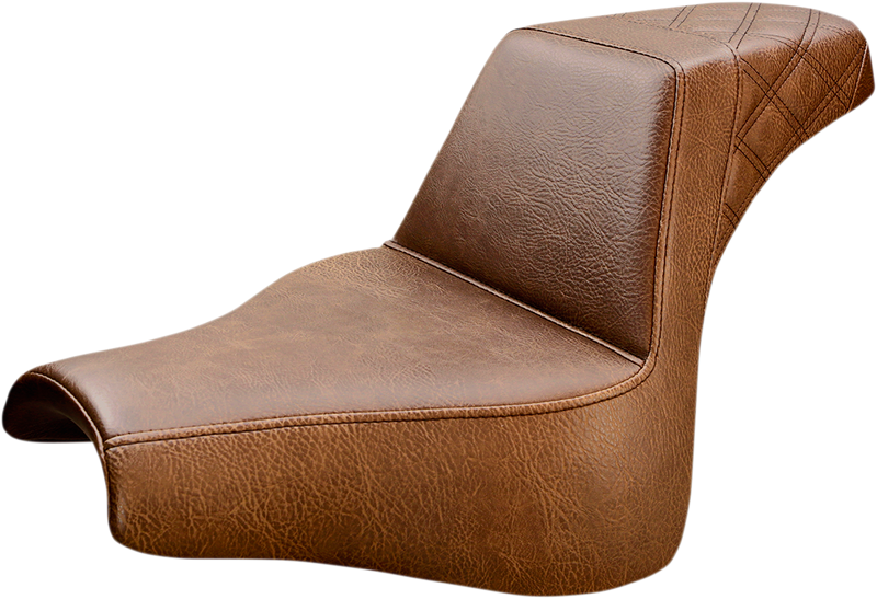 SADDLEMEN Step Up Seat - 18+ Fat Bob - Lattice Stitched - Brown 818-28-173BR - PartsOutlet.com.au
