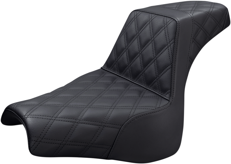 SADDLEMEN Step Up Seat - 18+ Fat Bob - Lattice Stitched Driver and passenger - Black 818-28-175 - PartsOutlet.com.au