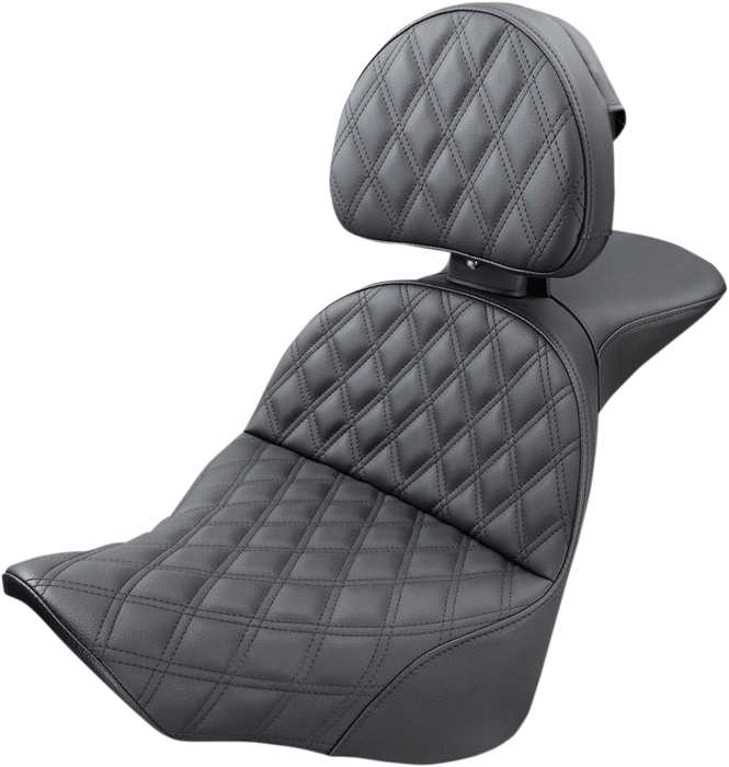 SADDLEMEN Explorer Seat - Lattice Stitched - Backrest - 18+ Fatboy & 23+ Breakout - 818-27-030LS - PartsOutlet.com.au