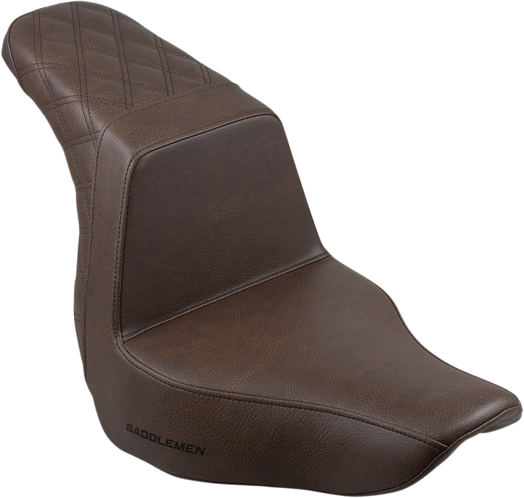 SADDLEMEN Step Up Seat - Passenger Lattice Stitched - Brown  - 18+ Low Rider / Sport Glide - 818-29-173BR