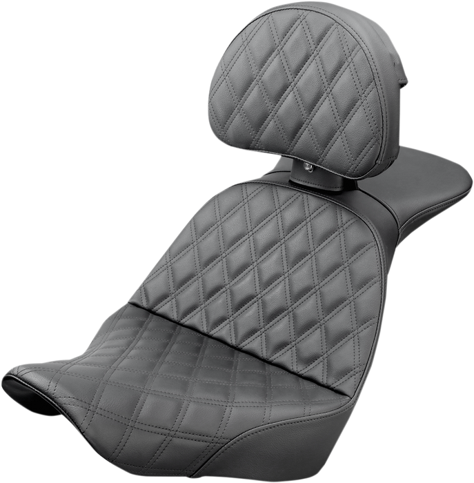 SADDLEMEN Explorer Seat - Lattice Stitched - Backrest - 18+ Low Rider S, ST / Sport Glide - 818-29-030LS - PartsOutlet.com.au