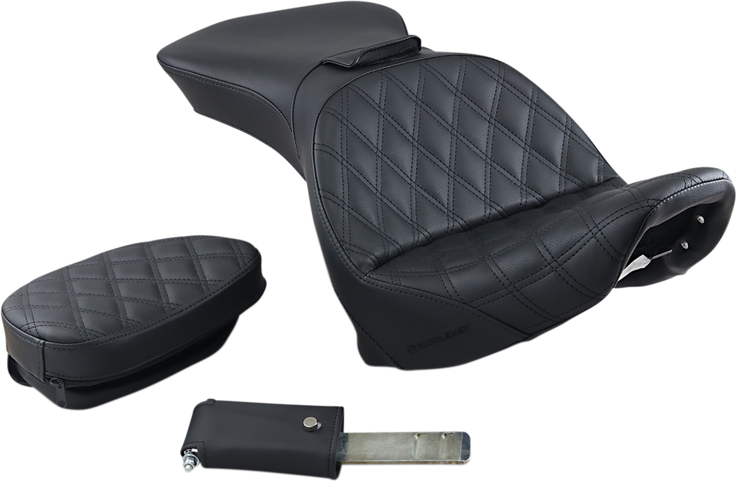 SADDLEMEN Explorer Seat - Lattice Stitched - W/Backrest - Softail '06-'17 - 800-23-030LS - PartsOutlet.com.au