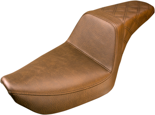 SADDLEMEN Step Up Seat - Rear Lattice Stitched - Brown - Dyna '99-'03 - 896-04-173BR - PartsOutlet.com.au