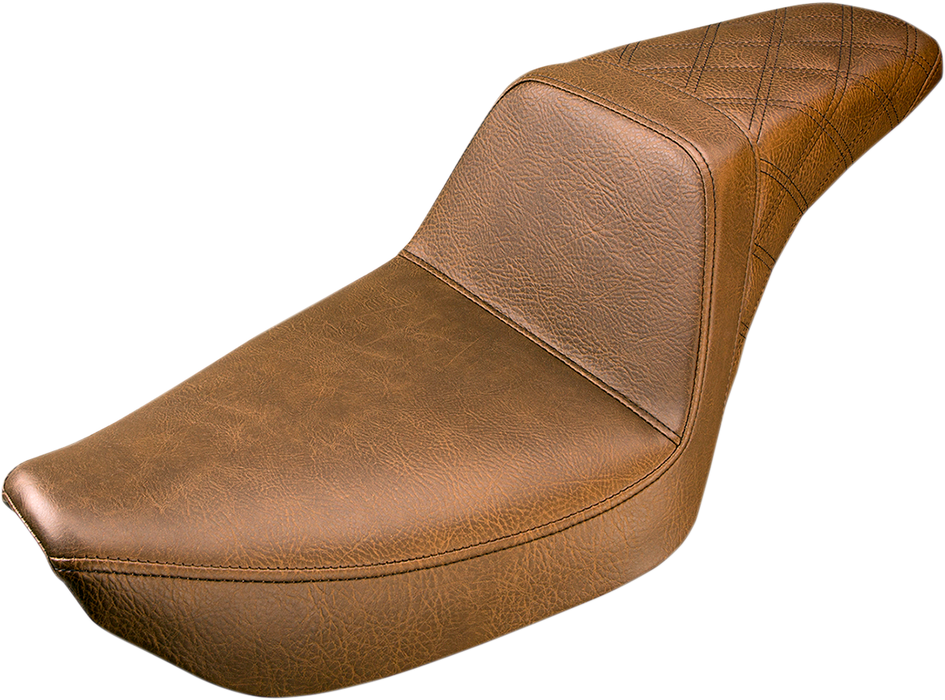 SADDLEMEN Step Up Seat - Rear Lattice Stitched - Brown - Dyna '99-'03 - 896-04-173BR - PartsOutlet.com.au