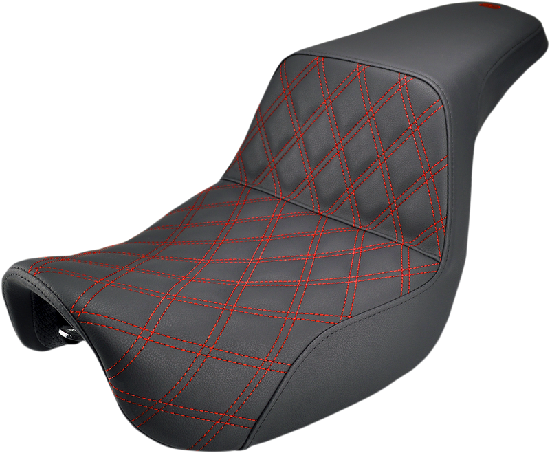 SADDLEMEN Step Up Seat - Lattice Stitched - Red Stitched - Dyna '06-'16 - 806-04-172RD - PartsOutlet.com.au
