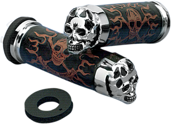 DRAG SPECIALTIES Grips - Skull Grips - Plain Eyes - Harley-Davidson 1980-2022 - Chrome 74693B - PartsOutlet.com.au