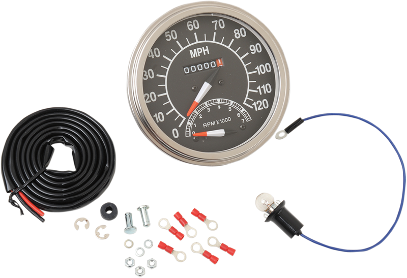 DRAG SPECIALTIES 5" MPH FL-Style 1:1 Speedometer with Tachometer - Black Face - Harley-Davidson '62-'83 - 71478M