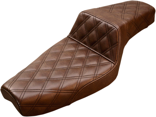 SADDLEMEN Step Up Seat - Lattice Stitched - Brown - Sportster 4.5Gal - XL '04-'20 - 807-03-175BR - PartsOutlet.com.au