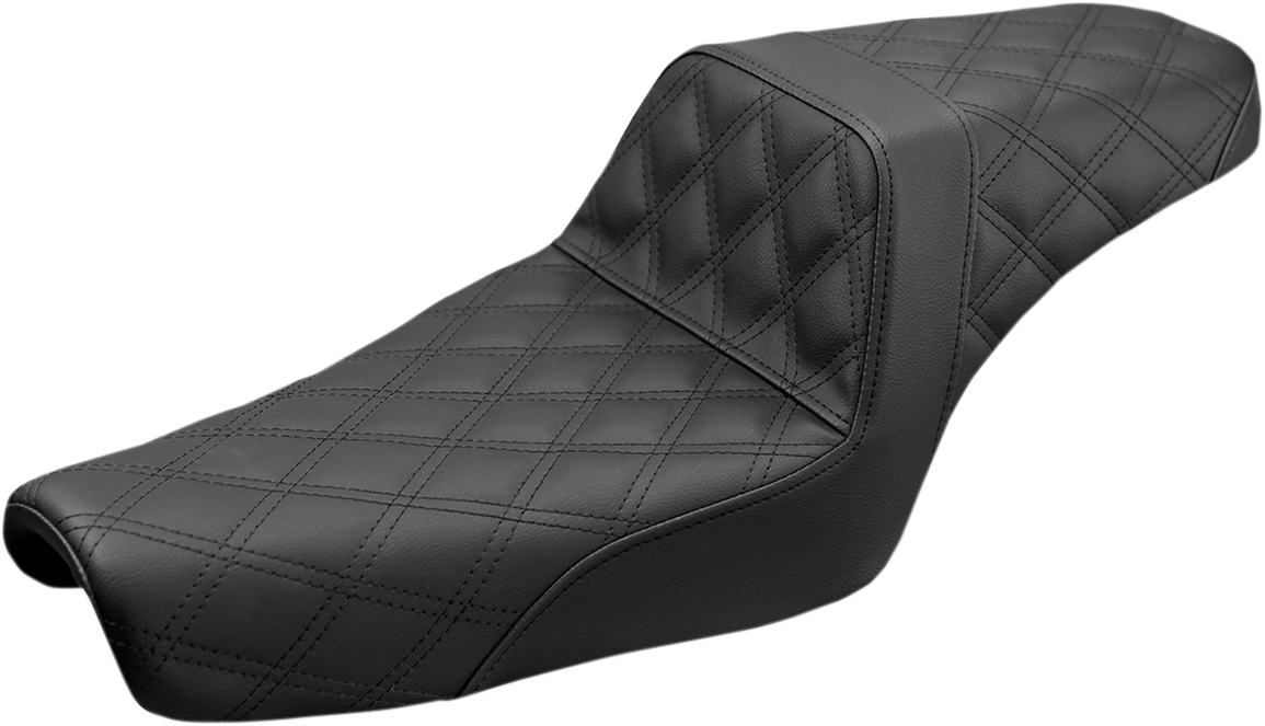 SADDLEMEN Step Up Seat - Lattice Stitched - Black - Sportster XL 04+ with 3.3gal (12.5l)tank 807-11-175 - PartsOutlet.com.au