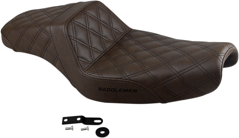 SADDLEMEN Step Up Seat - Lattice Stitched - Brown - Sportster XL '04+ - 807-11-175BR - PartsOutlet.com.au