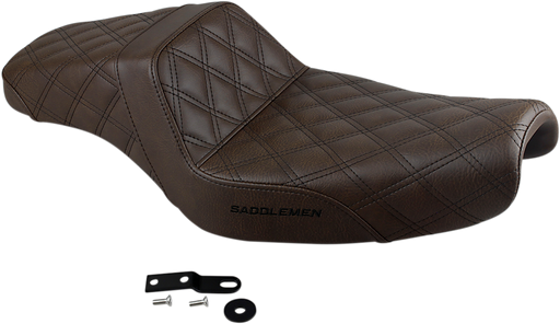 SADDLEMEN Step Up Seat - Lattice Stitched - Brown - Sportster XL '04+ - 807-11-175BR - PartsOutlet.com.au