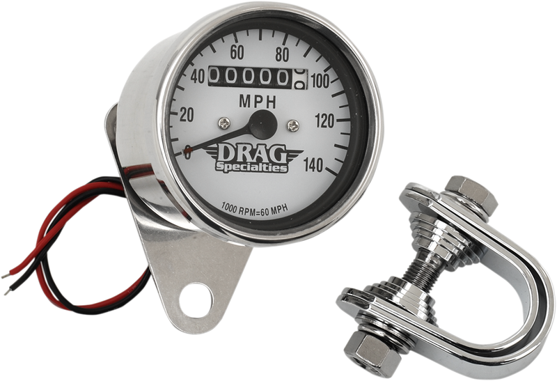 DRAG SPECIALTIES 2.4" MPH Mini LED Mechanical Speedometer/Indicators - Chrome Housing - White Face - 1:1 - Harley-Davidson 1971 - 21-6824DS1-BX15