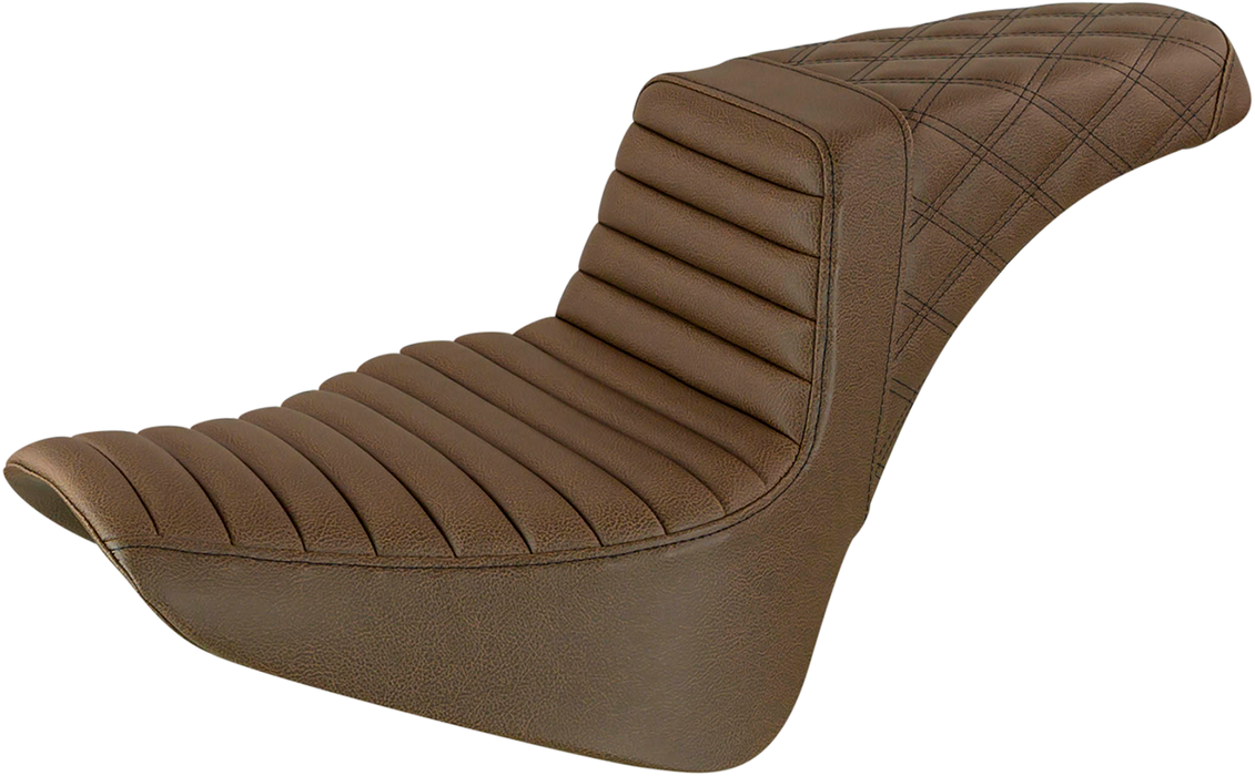 SADDLEMEN Step Up Seat - 18+ Softail Slim/Deluxe/Heritage Classic Tuck and Roll/Lattice Stitched - Brown 818-33-176BR - PartsOutlet.com.au