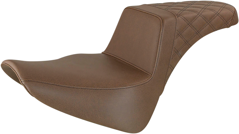 SADDLEMEN Step Up Seat - 18+ Softail Slim/Deluxe/Heritage Classic Passenger Lattice Stitched - Brown 818-33-173BR - PartsOutlet.com.au