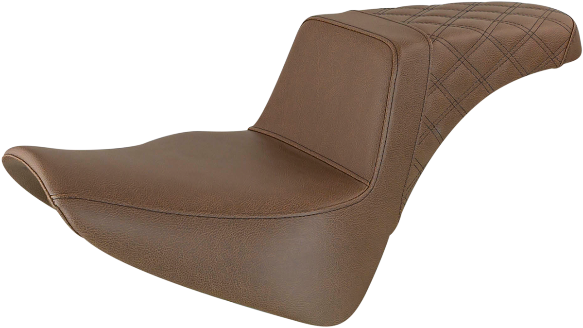 SADDLEMEN Step Up Seat - 18+ Softail Slim/Deluxe/Heritage Classic Passenger Lattice Stitched - Brown 818-33-173BR - PartsOutlet.com.au