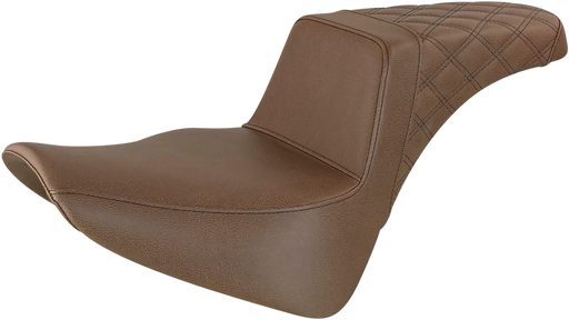 SADDLEMEN Step Up Seat - 18+ Softail Slim/Deluxe/Heritage Classic Passenger Lattice Stitched - Brown 818-33-173BR - PartsOutlet.com.au