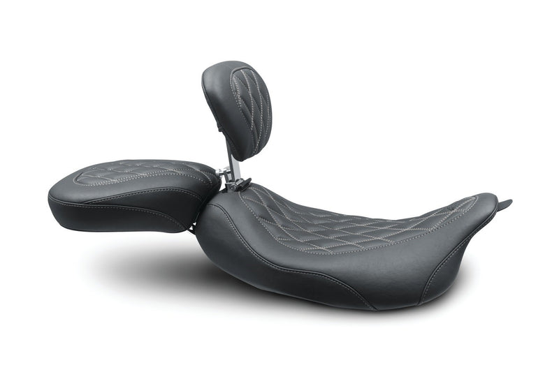 MUSTANG Wide Tripper™ Passenger Seat - Harley-Davidson 2008+ FL - Black W/Gun Metal Stitching 76648GM - PartsOutlet.com.au