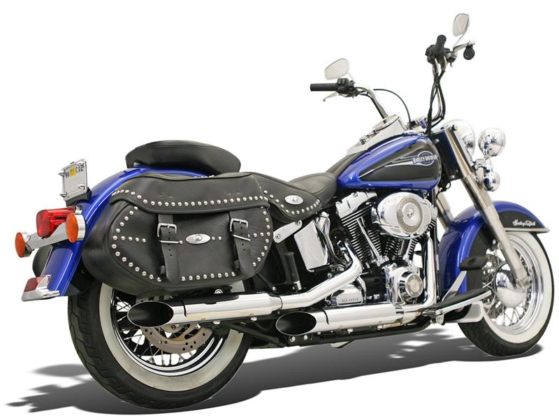 BASSANI XHAUST 3" Slip On Mufflers - Chrome - Bologna Cut - Softail '07-'17 12117F