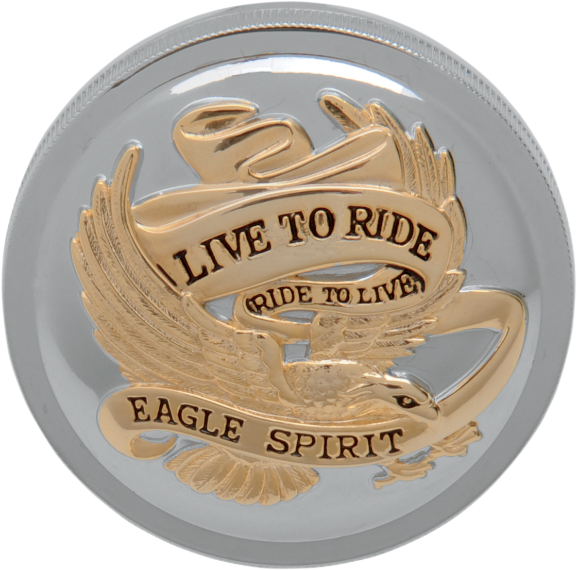 DRAG SPECIALTIES Vented Live To Ride Gas Cap - Harley-Davidson 1982-1996 - Chrome with Gold 72647 - PartsOutlet.com.au
