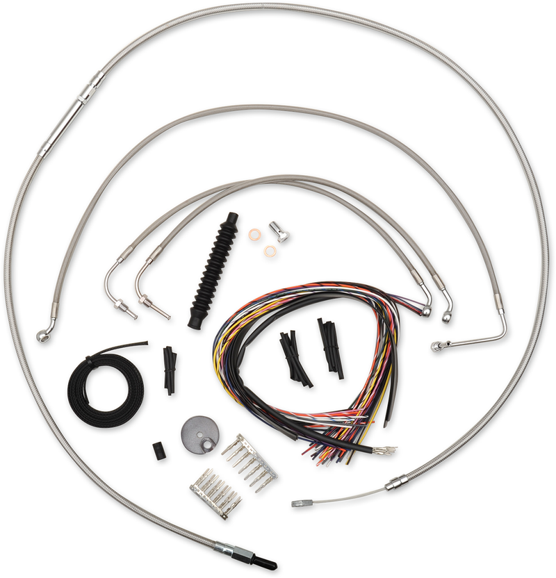 LA CHOPPERS CABLE AND BRAKE LINE KIT STAINLESS POLISHED FOR 12"-14" APE HANGERS - FLHR '14-'15 - LA-8011KT2-13