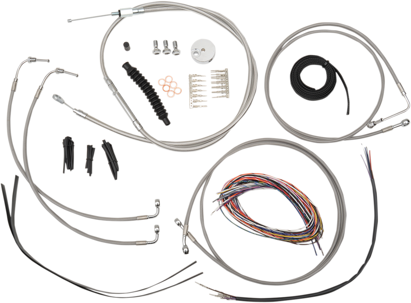 LA CHOPPERS CABLE AND BRAKE LINE KIT STAINLESS POLISHED FOR 12"-14" APE HANGERS - FLTR '08-'13 - LA-8050KT2-13