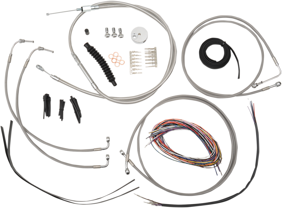 LA CHOPPERS CABLE AND BRAKE LINE KIT STAINLESS POLISHED FOR 12"-14" APE HANGERS - LA-8050KT2-13