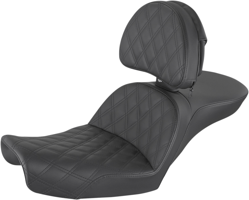 SADDLEMEN Explorer Seat - Lattice Stitched - Backrest - Dyna '96-'03 - 896-04-030LS - PartsOutlet.com.au