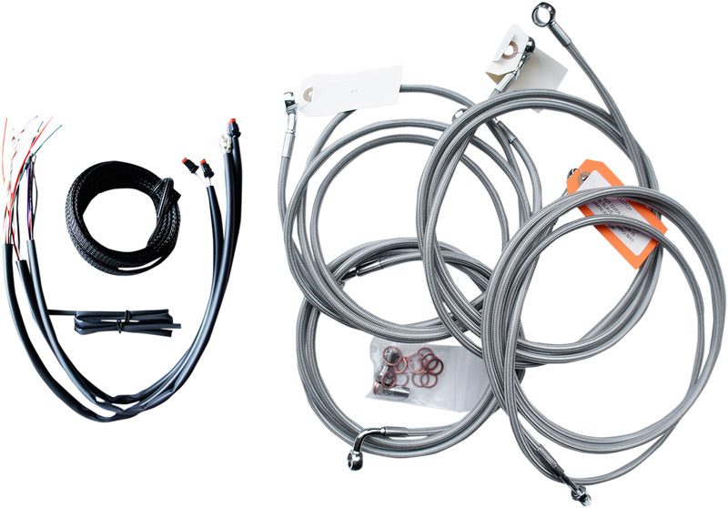 LA CHOPPERS CABLE AND BRAKE LINE KIT STAINLESS POLISHED FOR 12"-14" APE HANGERS - FL '14-'15 - LA-8052KT2-13