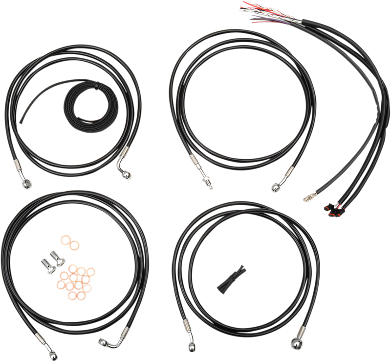 LA CHOPPERS CABLE AND BRAKE LINE KIT BLACK VINYL FOR 18"-20" APE HANGERS - FLH '14-'15 - LA-8052KT2-19B
