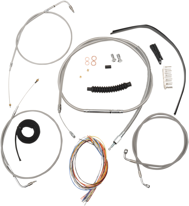 LA CHOPPERS CABLE AND BRAKE LINE KIT STAINLESS POLISHED FOR BEACH BARS OR EXTRA WIDE HANDLEBARS WITH PULLBACK - LA-8100KT2-04
