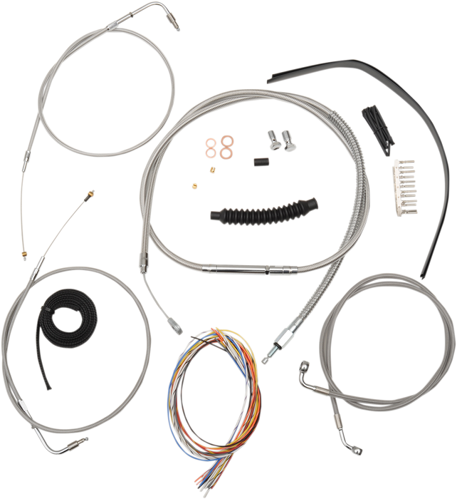 LA CHOPPERS CABLE AND BRAKE LINE KIT STAINLESS POLISHED FOR BEACH BARS OR EXTRA WIDE HANDLEBARS WITH PULLBACK - LA-8100KT2-04 - PartsOutlet.com.au