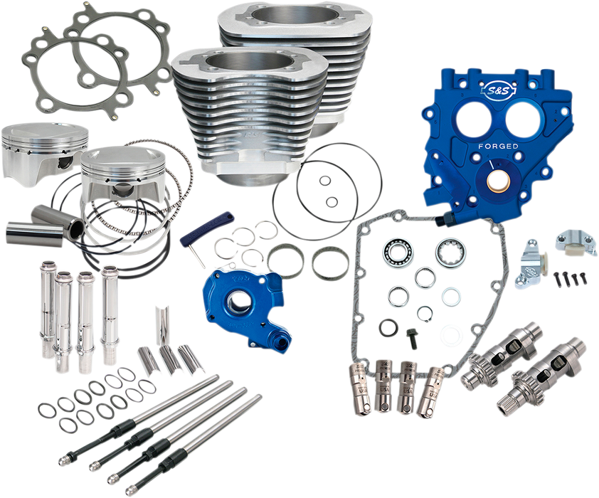 S&S CYCLE 100" Power Package for HD® Twin Cam 88® Models with 585 Easy Start® Chain Drive Cams - Silver 330-0662
