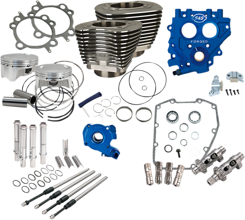 S&S CYCLE 100" Power Package for HD® Twin Cam 88® Models with 585 Easy Start® Chain Drive Cams - Wrinkle Black 330-0664