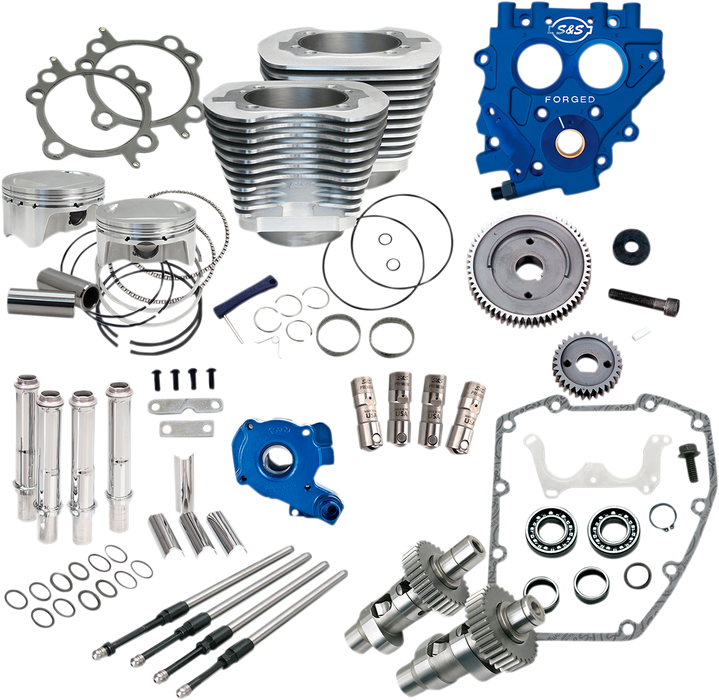 S&S CYCLE 100" Power Package for HD® Twin Cam 88® Models with 585 Easy Start® Gear Drive Cams - Silver 330-0663