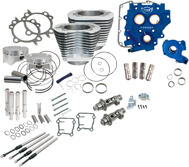 S&S CYCLE 110" Power Package for HD® Twin Cam 96™, 103™ Models with 585 Easy Start® Chain Drive Cams - Silver - 330-0666