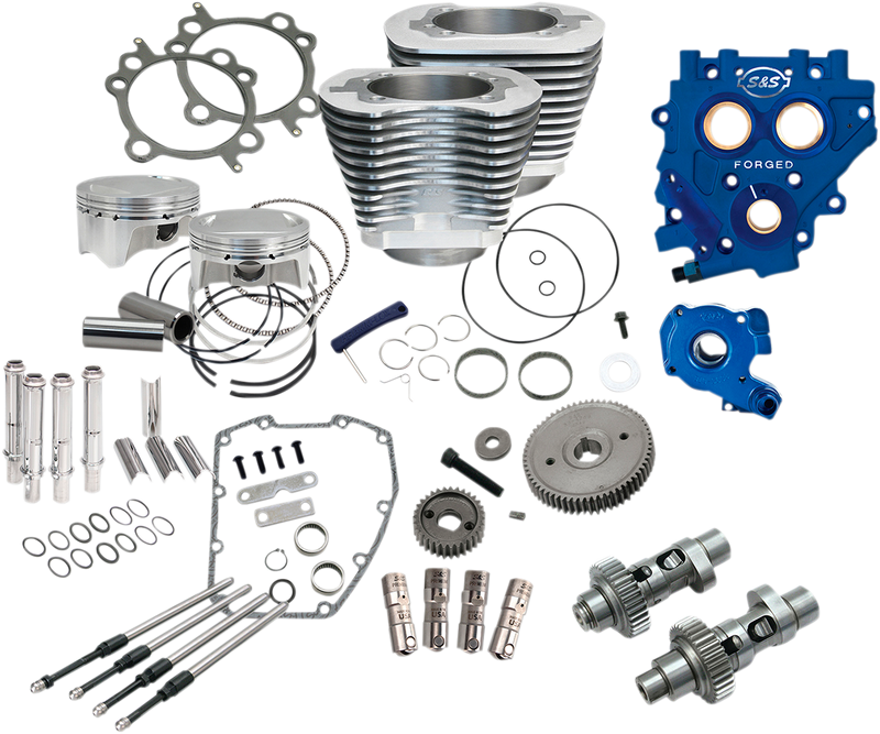 S&S CYCLE 110" Power Package for HD® Twin Cam 96™, 103™ Models with 585 Easy Start® Gear Drive Cams - Silver - 330-0667