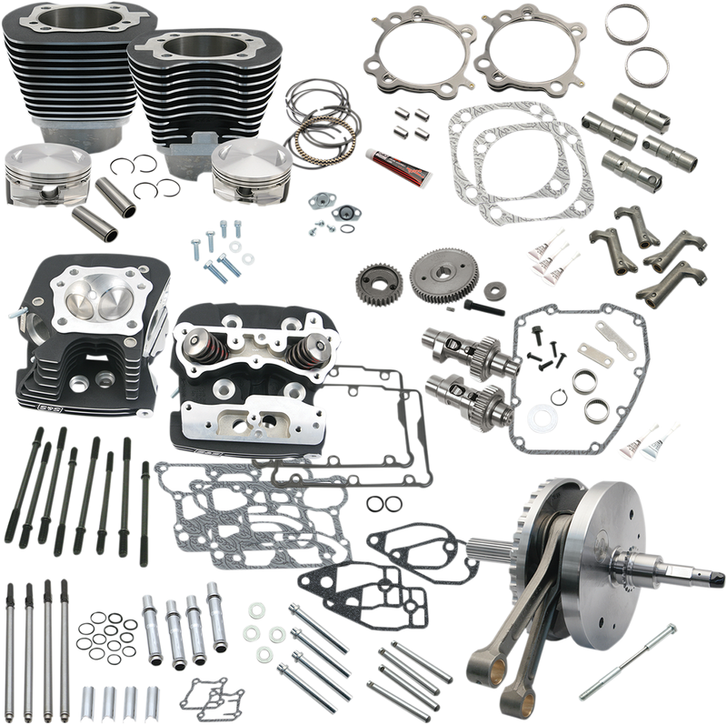 S&S CYCLE 124" Hot Set Up Kit® With S&S Cylinder Heads For all '07-'17 Balanced Big Twins - Wrinkle Black - 900-0569